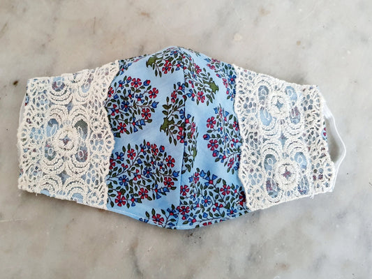 Blue Paisley Lace Mask Set of 2