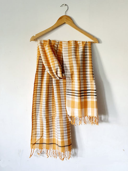 Chrome & Vanilla Plaid Hand Woven Stole